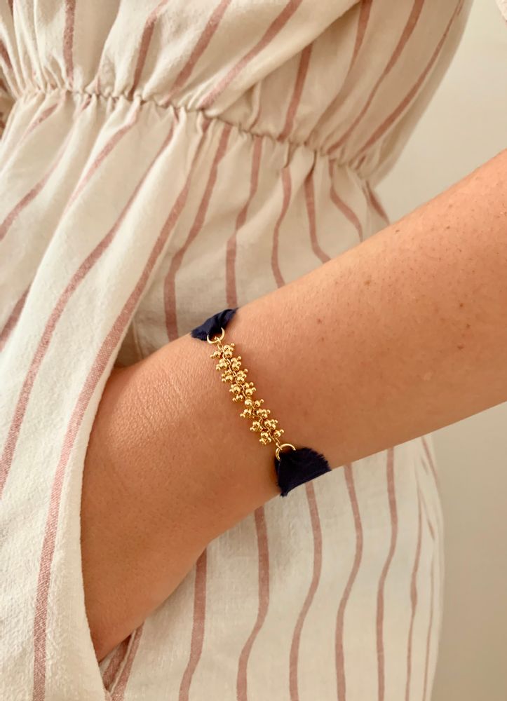 Bijoux - Bracelet Florette ruban soie chaîne dorée - JOUR DE MISTRAL