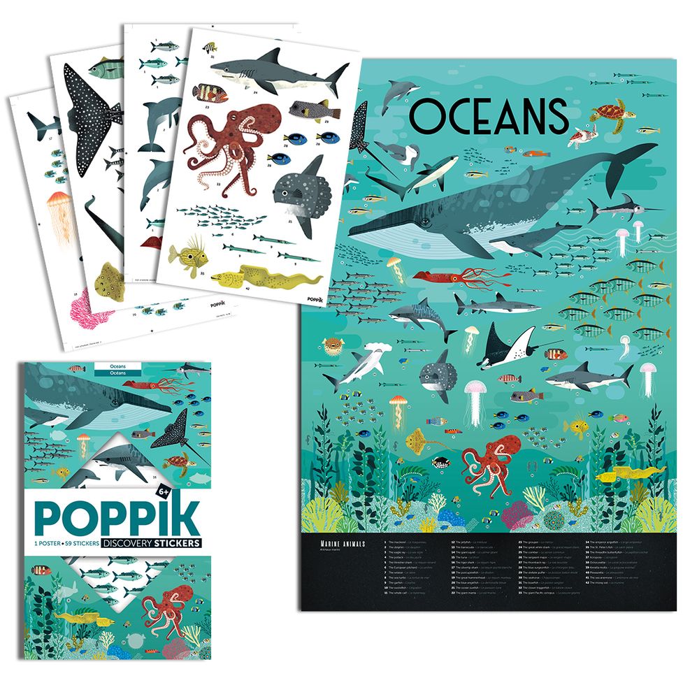 Children's arts and crafts - Educational poster + stickers - OCEANS - POPPIK - BAYARD JEUNESSE
