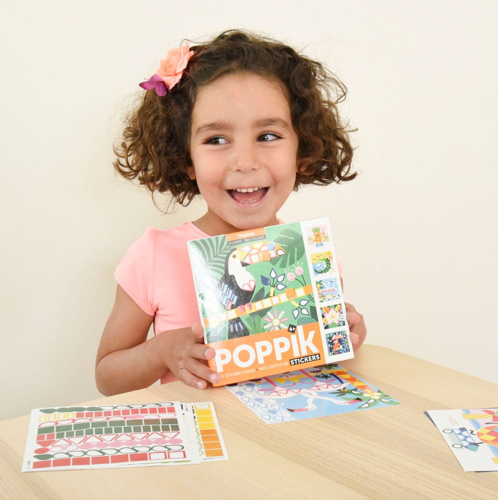 Children's arts and crafts - Cards + 360 stickers - TROPICAL - POPPIK - BAYARD JEUNESSE