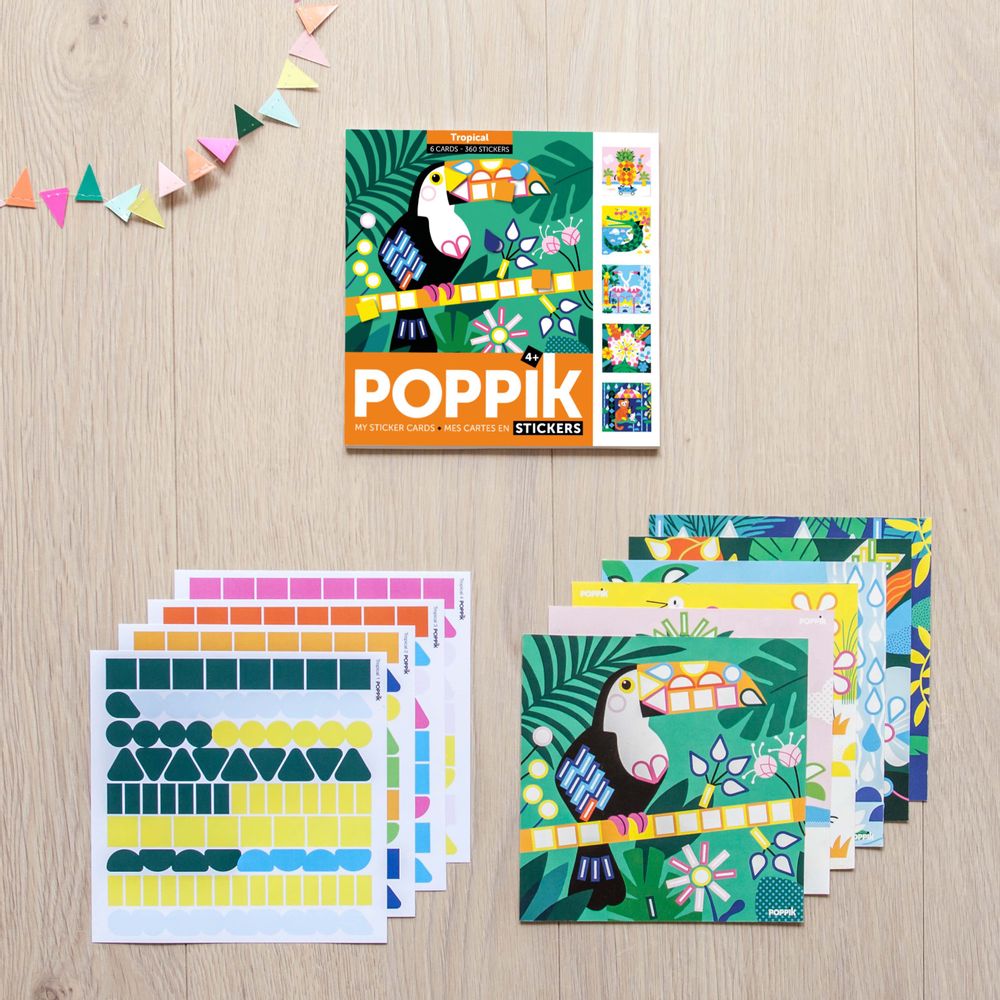 Children's arts and crafts - Cards + 360 stickers - TROPICAL - POPPIK - BAYARD JEUNESSE