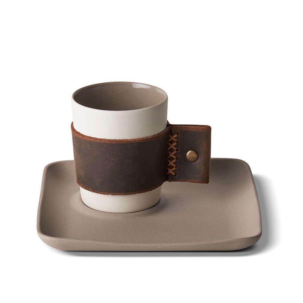 Mugs - Leather Handled Espresso Cup - ESMA DEREBOY HANDMADE PORCELAIN