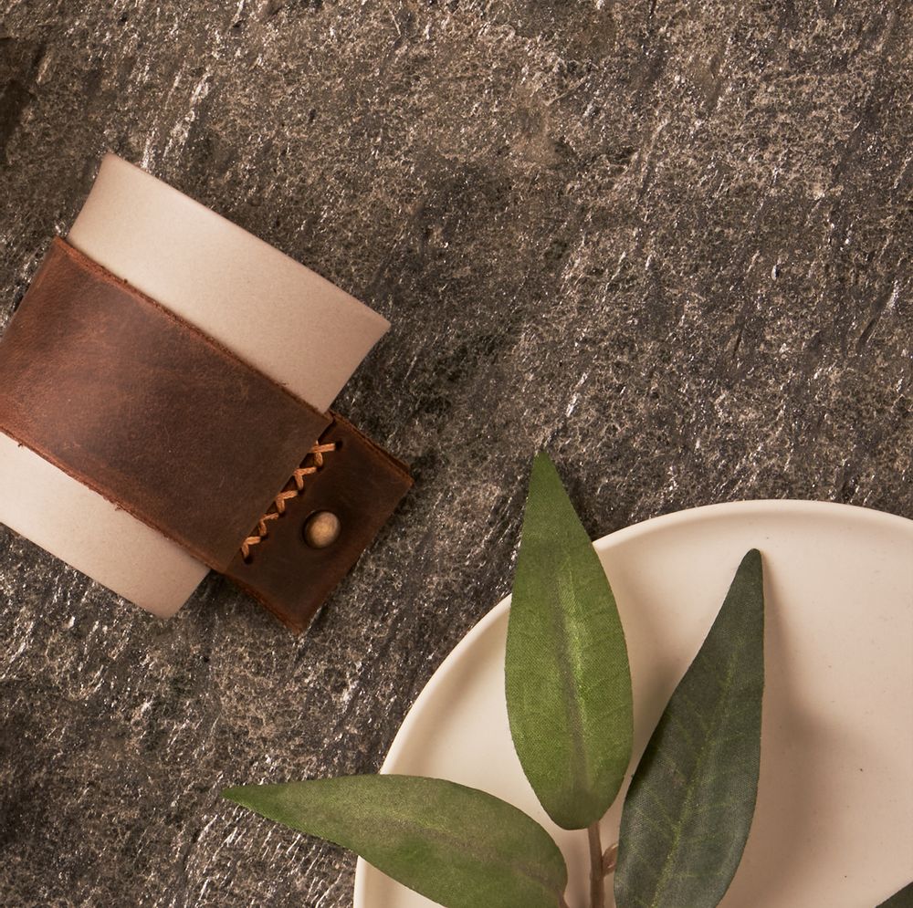 Mugs - Leather Handled Espresso Cup - ESMA DEREBOY HANDMADE PORCELAIN