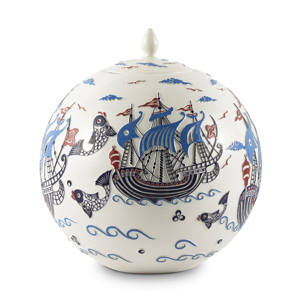 Coffrets et boîtes - LEVNALEVN Boîte Cube à Motifs Navire avec Couvercle - ESMA DEREBOY HANDMADE CERAMIC