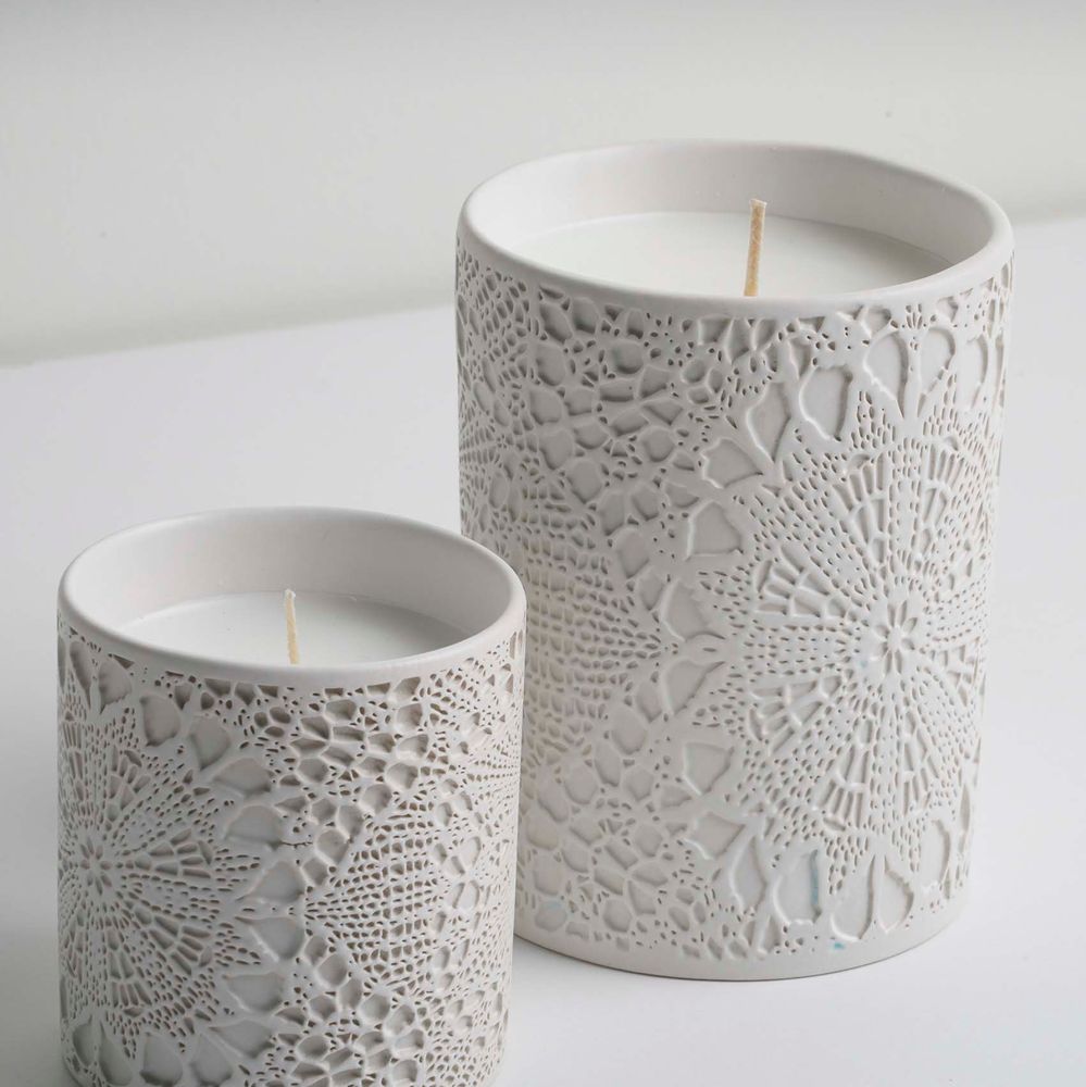 Candles - SAF Lace Patterned Candle Holder - ESMA DEREBOY HANDMADE CERAMIC