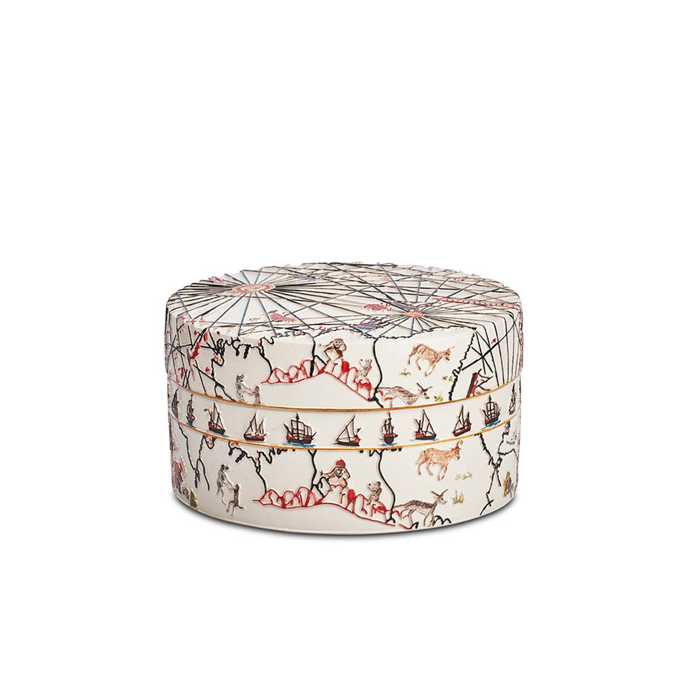 Coffrets et boîtes - Piri Reis Boîte en céramique à motif carte du monde - ESMA DEREBOY HANDMADE CERAMIC