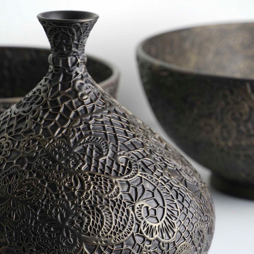 Vases - SNOHA Lace Patterned Ceramic Vase - ESMA DEREBOY HANDMADE CERAMIC