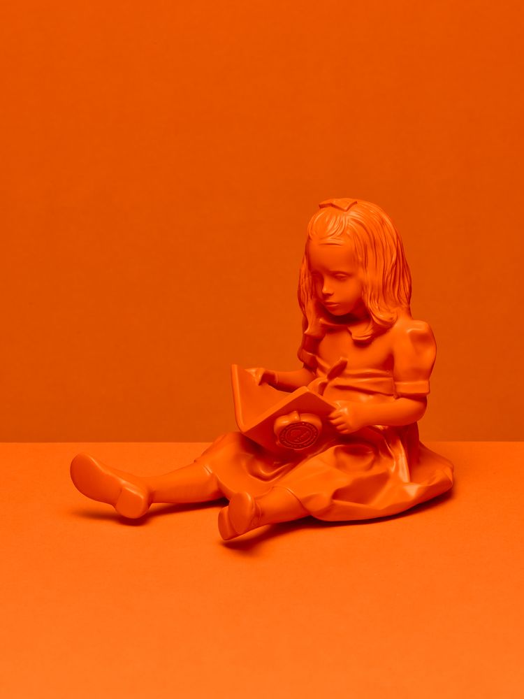 Children's apparel - RESIN FIGURINE color ORANGE - The Girl & the Book - BLOOP