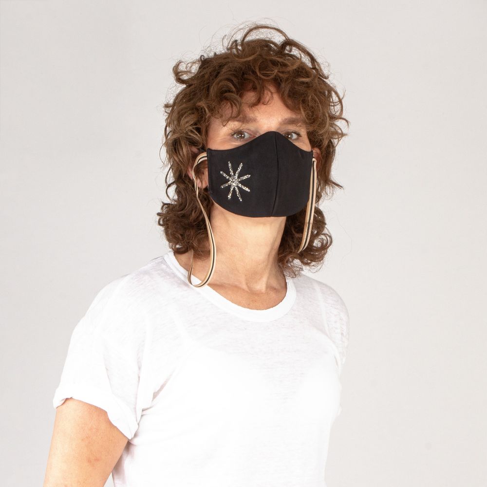 Gifts - Unisex designer face mask accessory - Black with Star Swarovski crystals. - MLS-MARIELAURENCESTEVIGNY