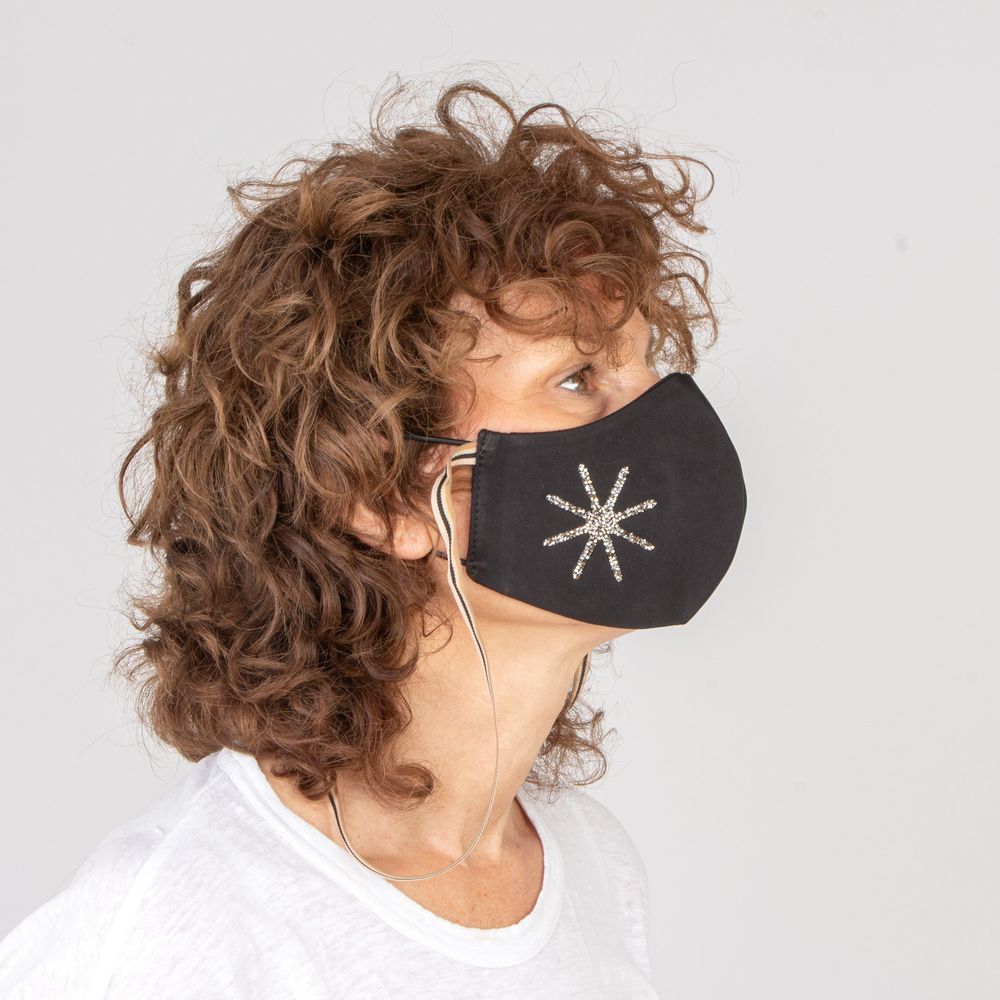 Gifts - Unisex designer face mask accessory - Black with Star Swarovski crystals. - MLS-MARIELAURENCESTEVIGNY