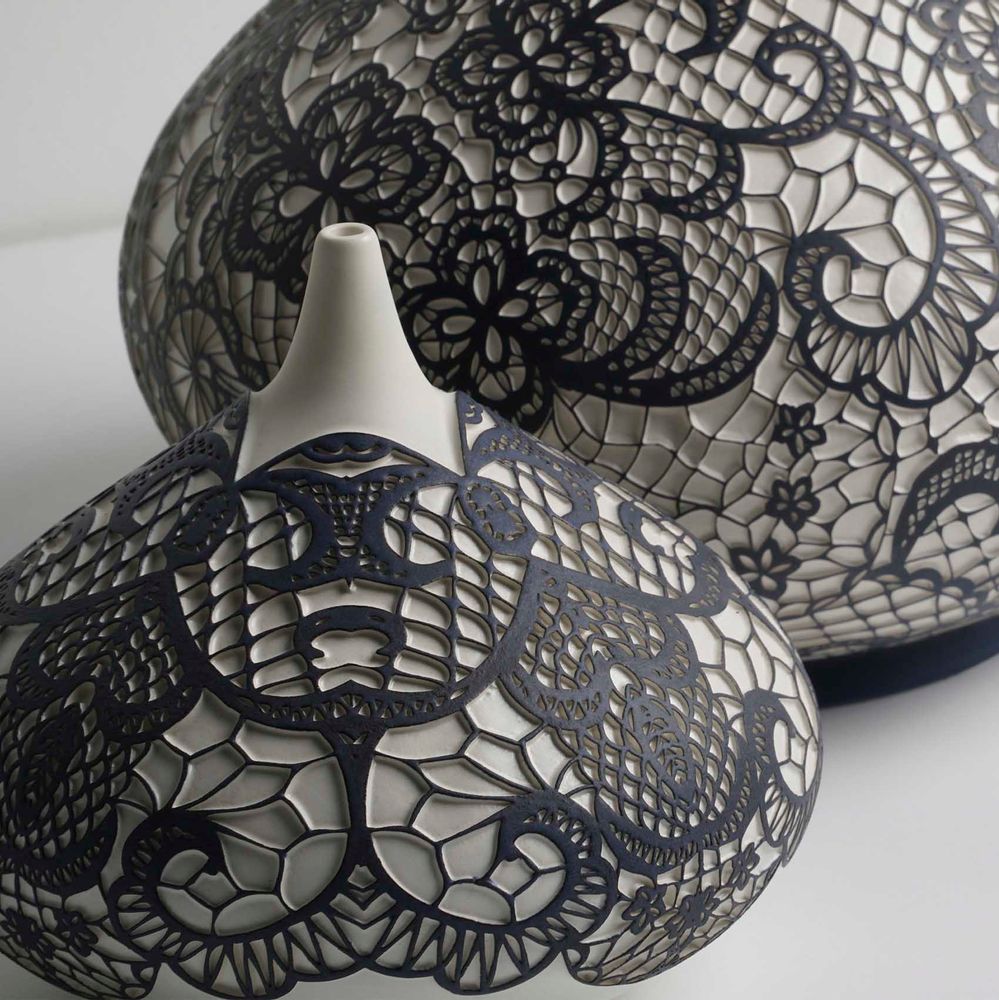 Decorative objects - YAS Lace Patterned Decorative Object - ESMA DEREBOY HANDMADE CERAMIC