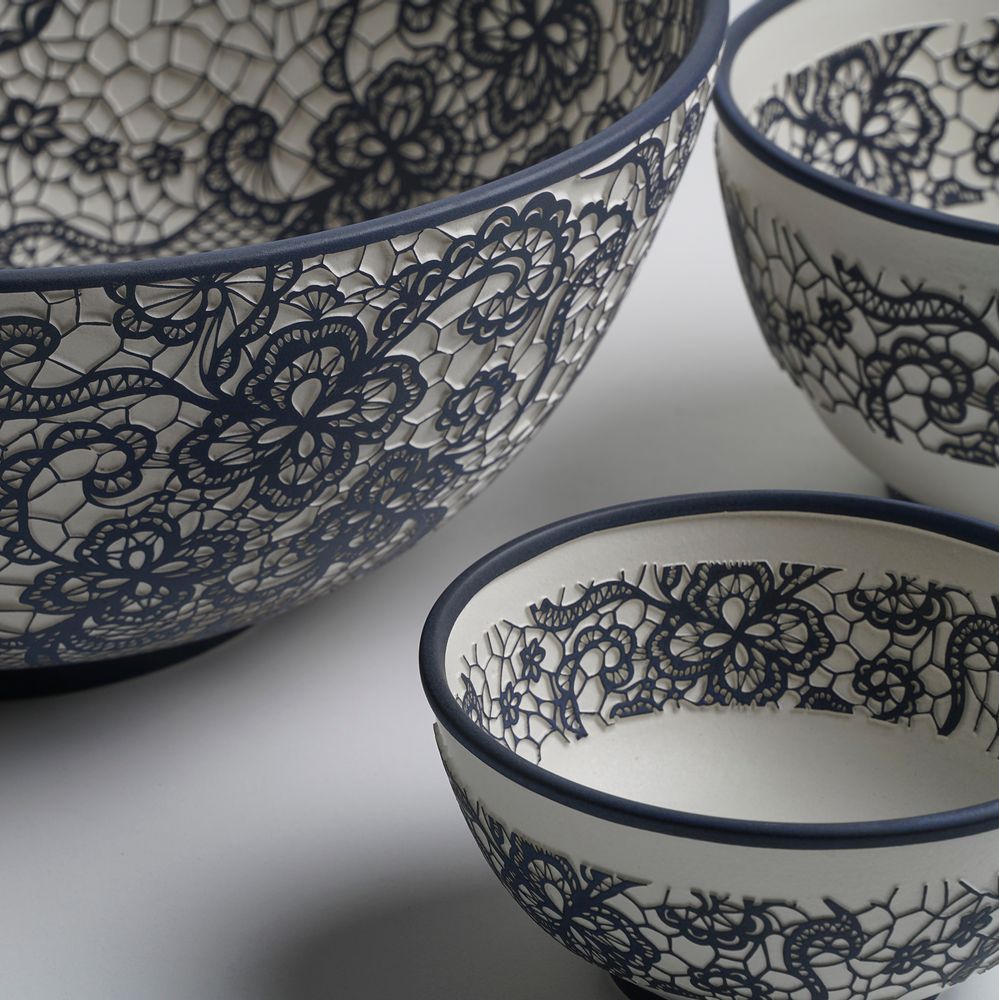 Decorative objects - YAS Lace Patterned Ceramic Bowl - ESMA DEREBOY HANDMADE CERAMIC