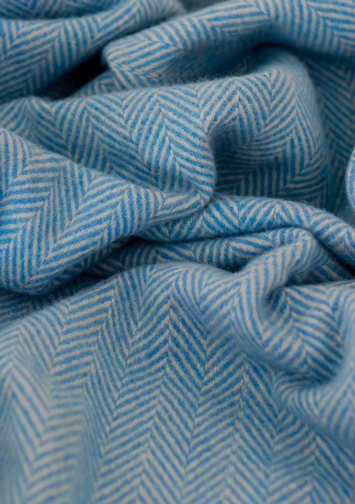 Throw blankets - Recycled Wool Blanket in Sky Blue Herringbone - THE TARTAN BLANKET CO.