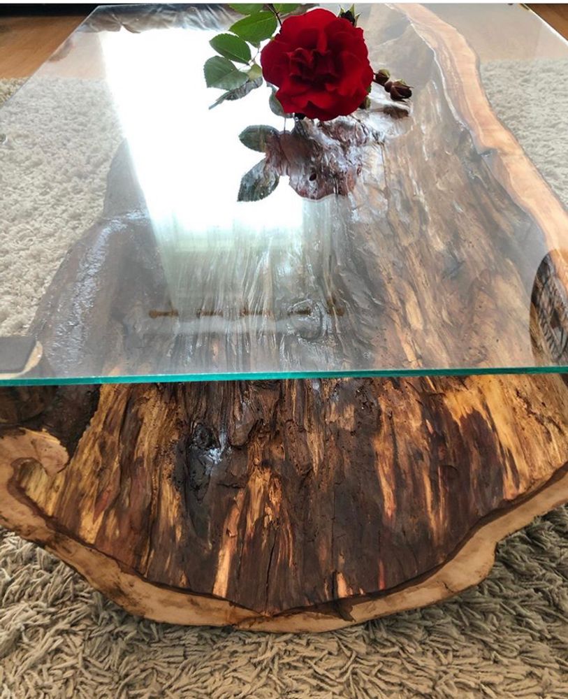 Decorative objects - Solid Wood Coffee Table with Glass, Apple - MASIV_WOOD