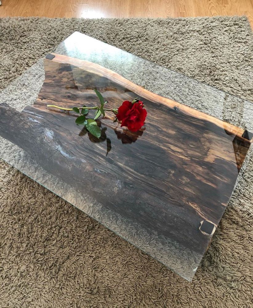 Decorative objects - Solid Wood Coffee Table with Glass, Apple - MASIV_WOOD