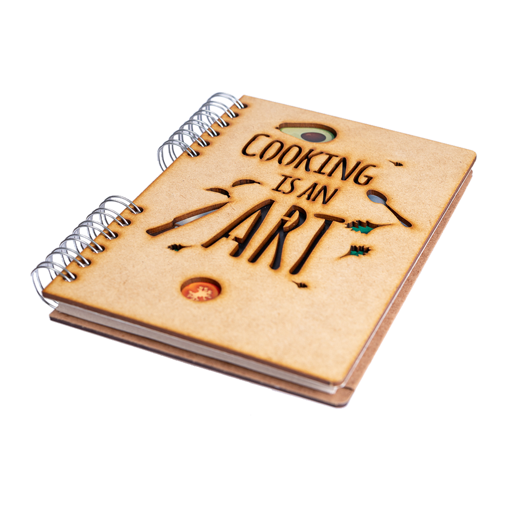 Stationery - Sustainable wooden notebook - recycled paper - COOKING IS AN ART - KOMONI AMSTERDAM