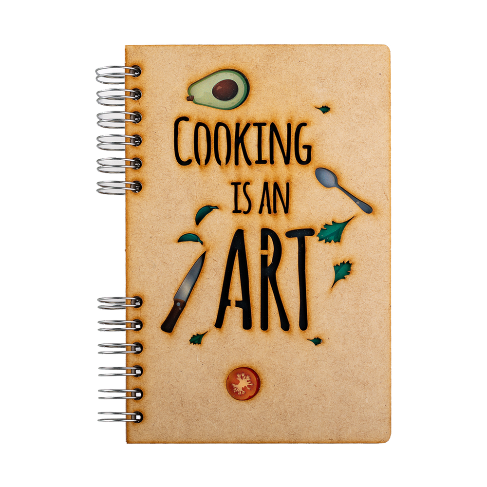 Stationery - Sustainable wooden notebook - recycled paper - COOKING IS AN ART - KOMONI AMSTERDAM