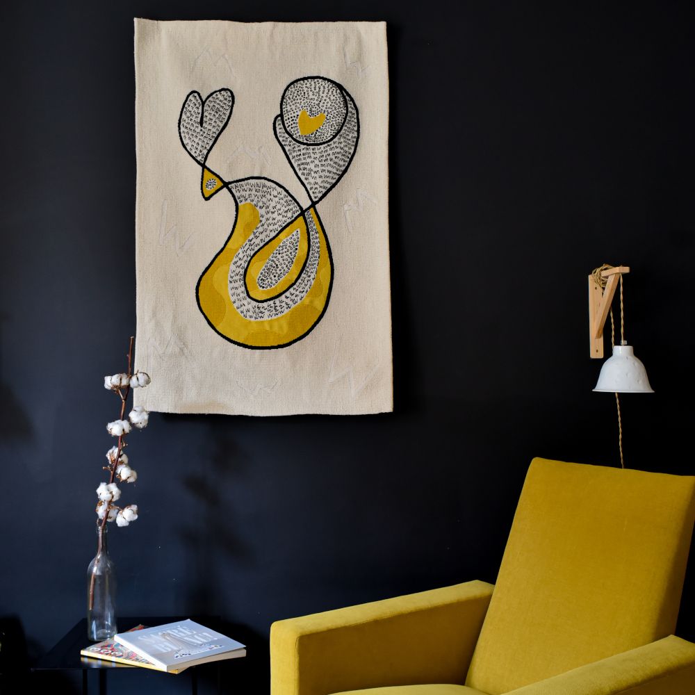 Unique pieces - Aubusson wool Tapestry “The couple in the Imaginary”, hand-woven - ATELIER CC BRINDELAINE
