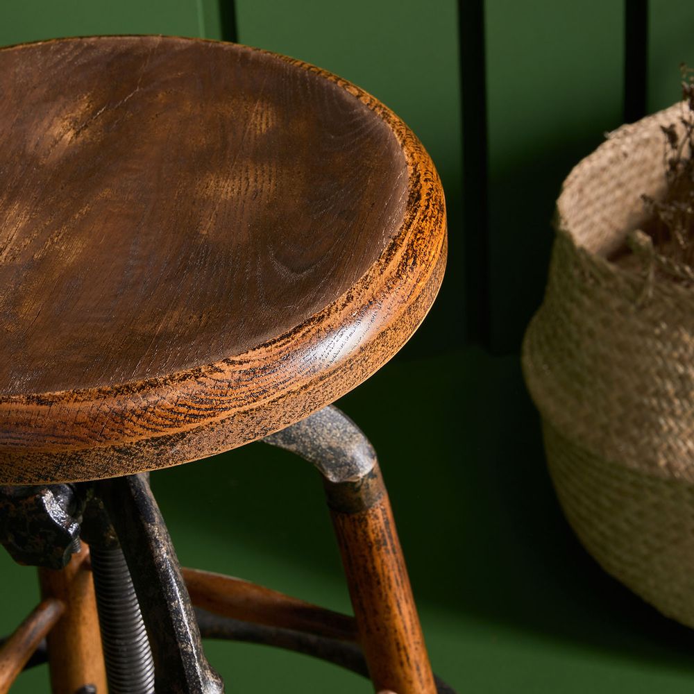 Stools - Oak and metal barstool - SIGNATURE MOBILIER ET DÉCORATION