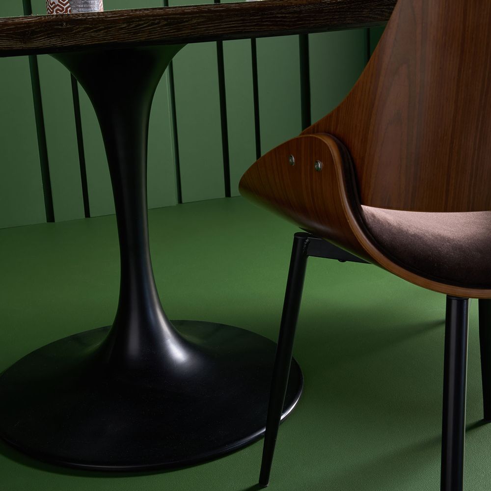 Tables Salle à Manger - Table Tulipe - Piétement métal, plateau en pierre bleue cerclé de chêne - SIGNATURE MOBILIER ET DÉCORATION
