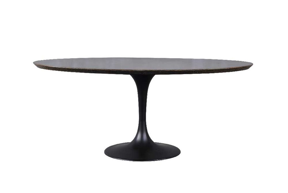 Tables Salle à Manger - Table Tulipe - Piétement métal, plateau en pierre bleue cerclé de chêne - SIGNATURE MOBILIER ET DÉCORATION