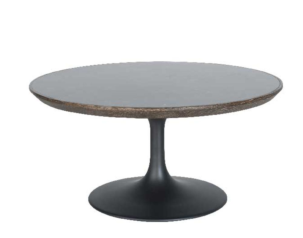 Tables Salle à Manger - Table Tulipe - Piétement métal, plateau en pierre bleue cerclé de chêne - SIGNATURE MOBILIER ET DÉCORATION
