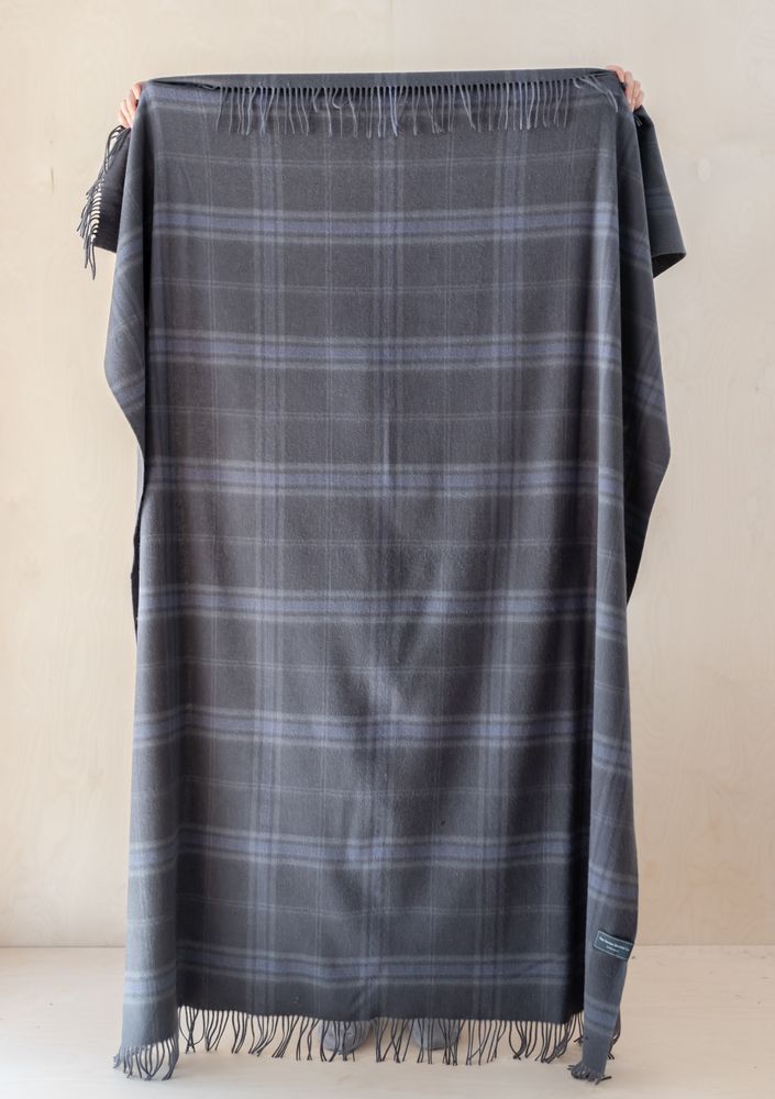 Throw blankets - Lambswool Blanket in Persevere Flint Grey Tartan - THE TARTAN BLANKET CO.