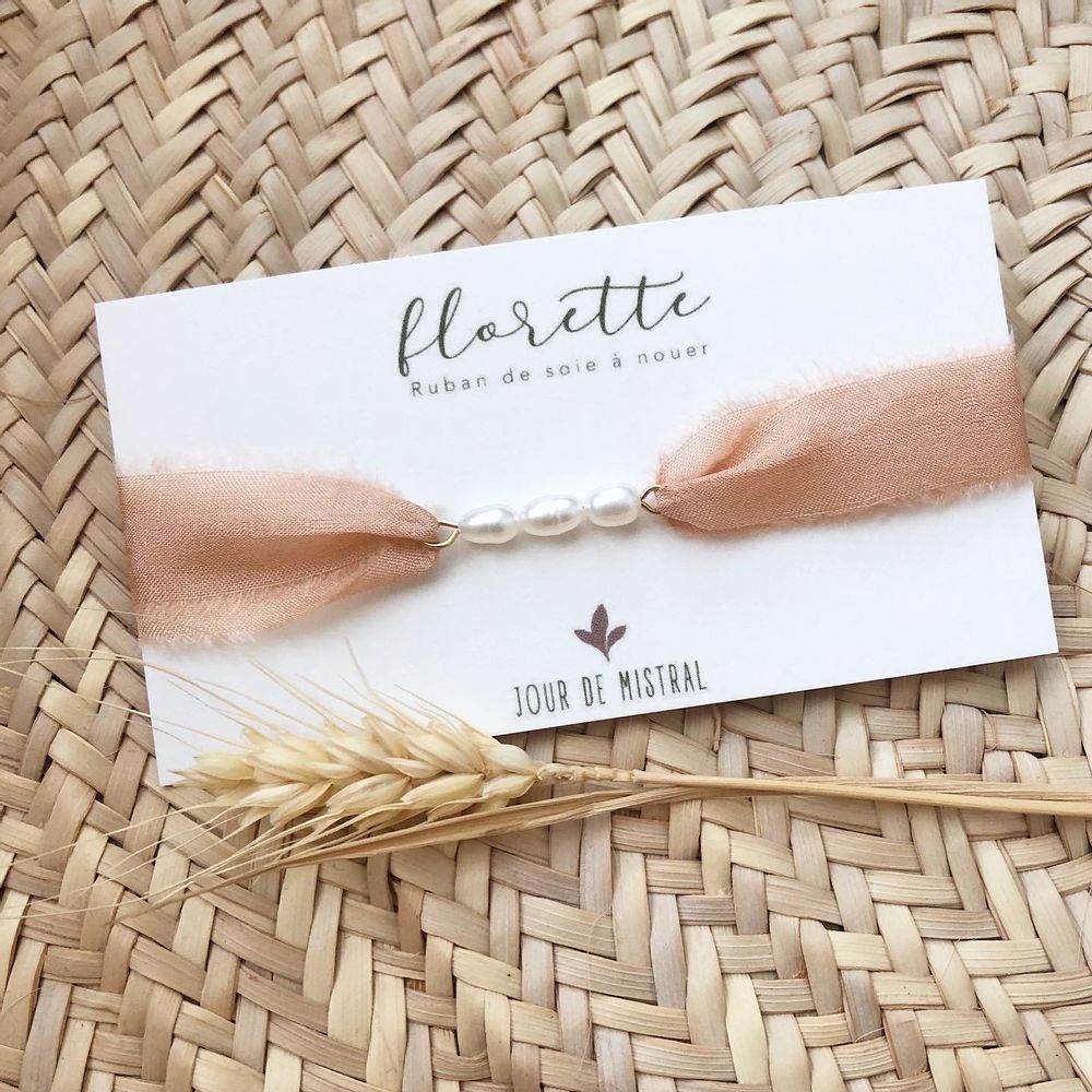 Bijoux - Bracelet Florette ruban de soie et perles - JOUR DE MISTRAL