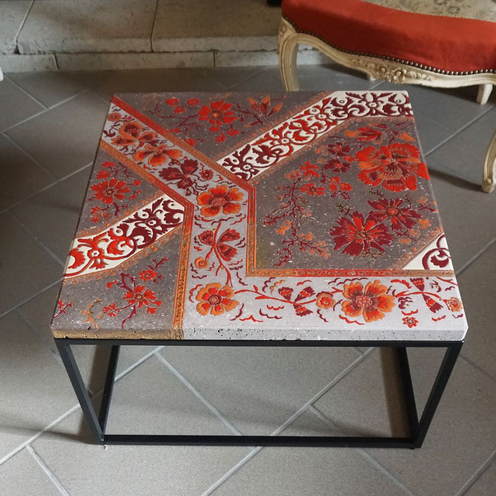 Tables basses - Tables basses en lave émaillée fleuries en lave émaillée - ATELIER PÉPITE DE LAVE
