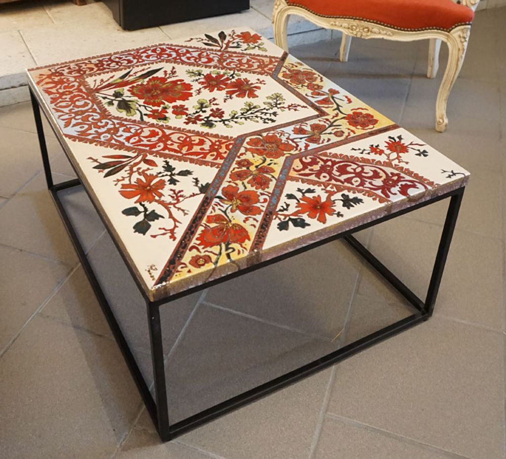 Tables basses - Tables basses en lave émaillée fleuries en lave émaillée - ATELIER PÉPITE DE LAVE