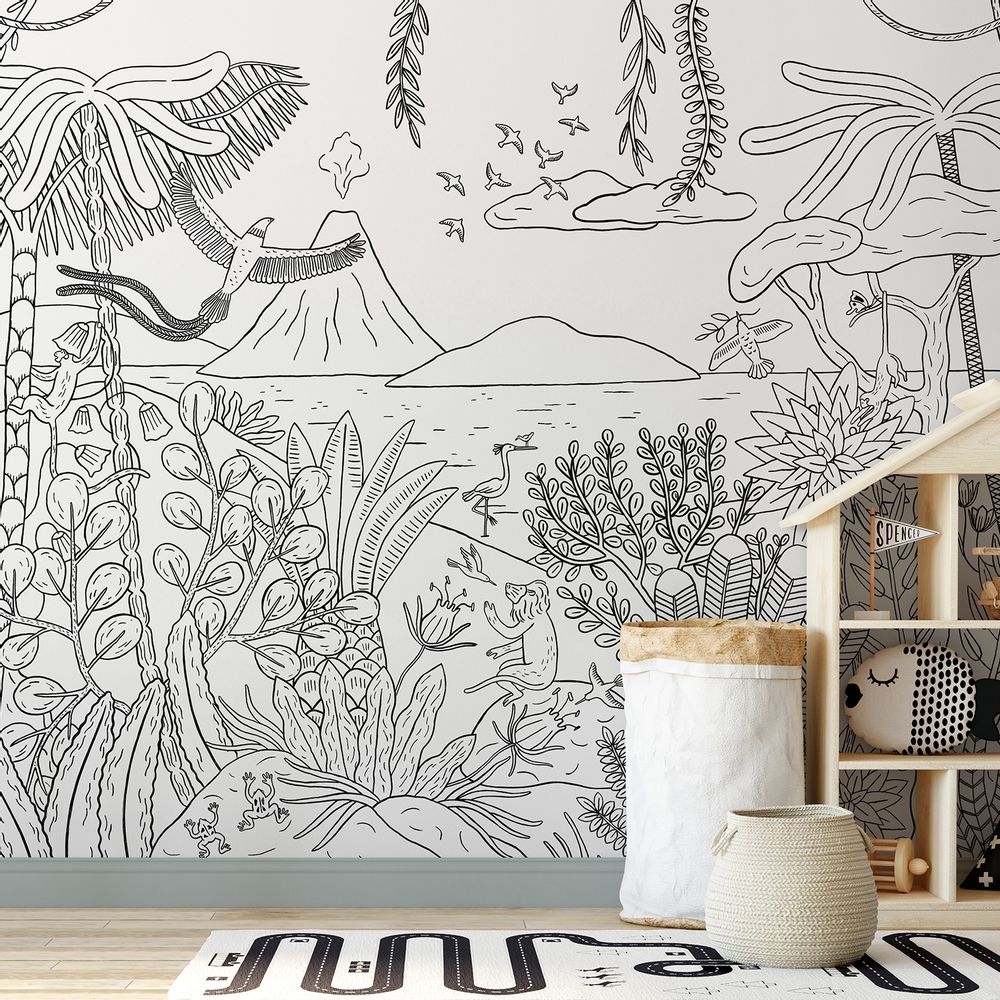 Objets déco enfant - MARAVILHAS - Papier peint panoramique  noir & blanc - MAISON BONAMI