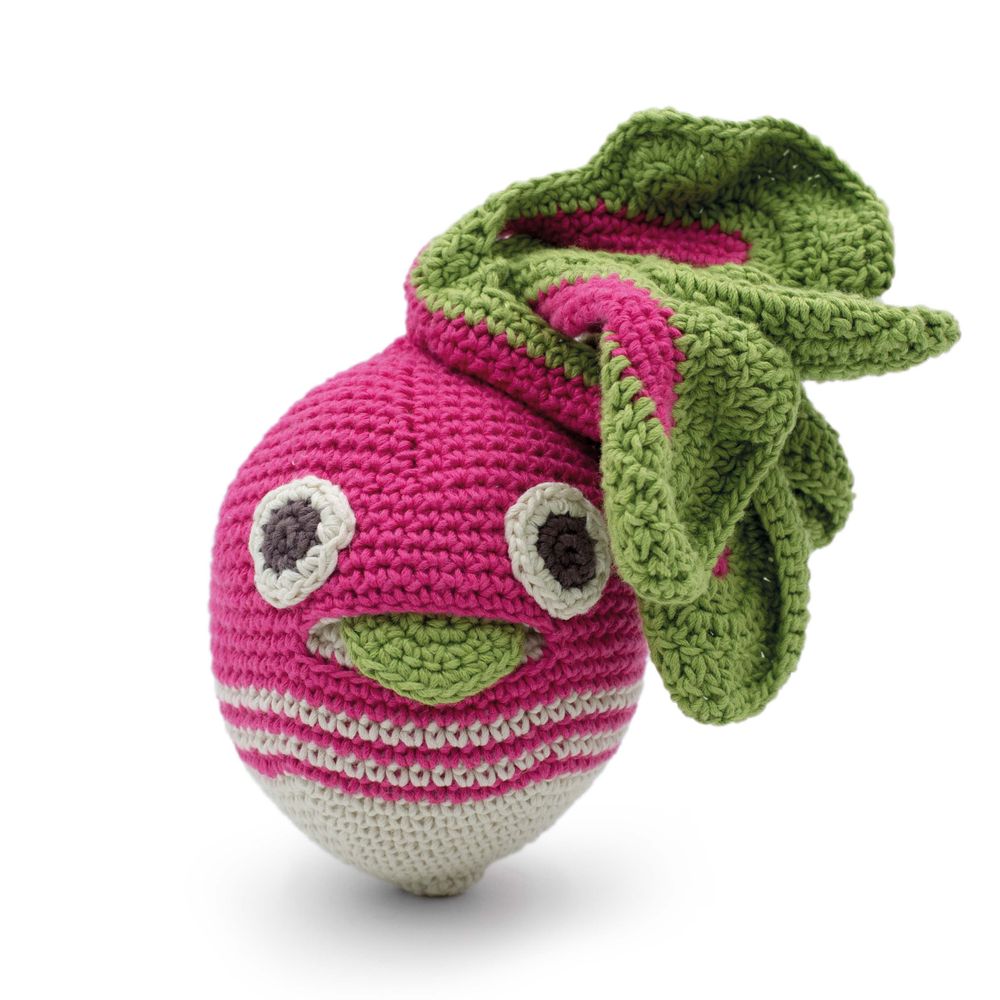 Objets design - HENRY LE GROS RADIS RAYÉ - HOCHET POUR BÉBÉ EN COTON BIO - MYUM - THE VEGGY TOYS