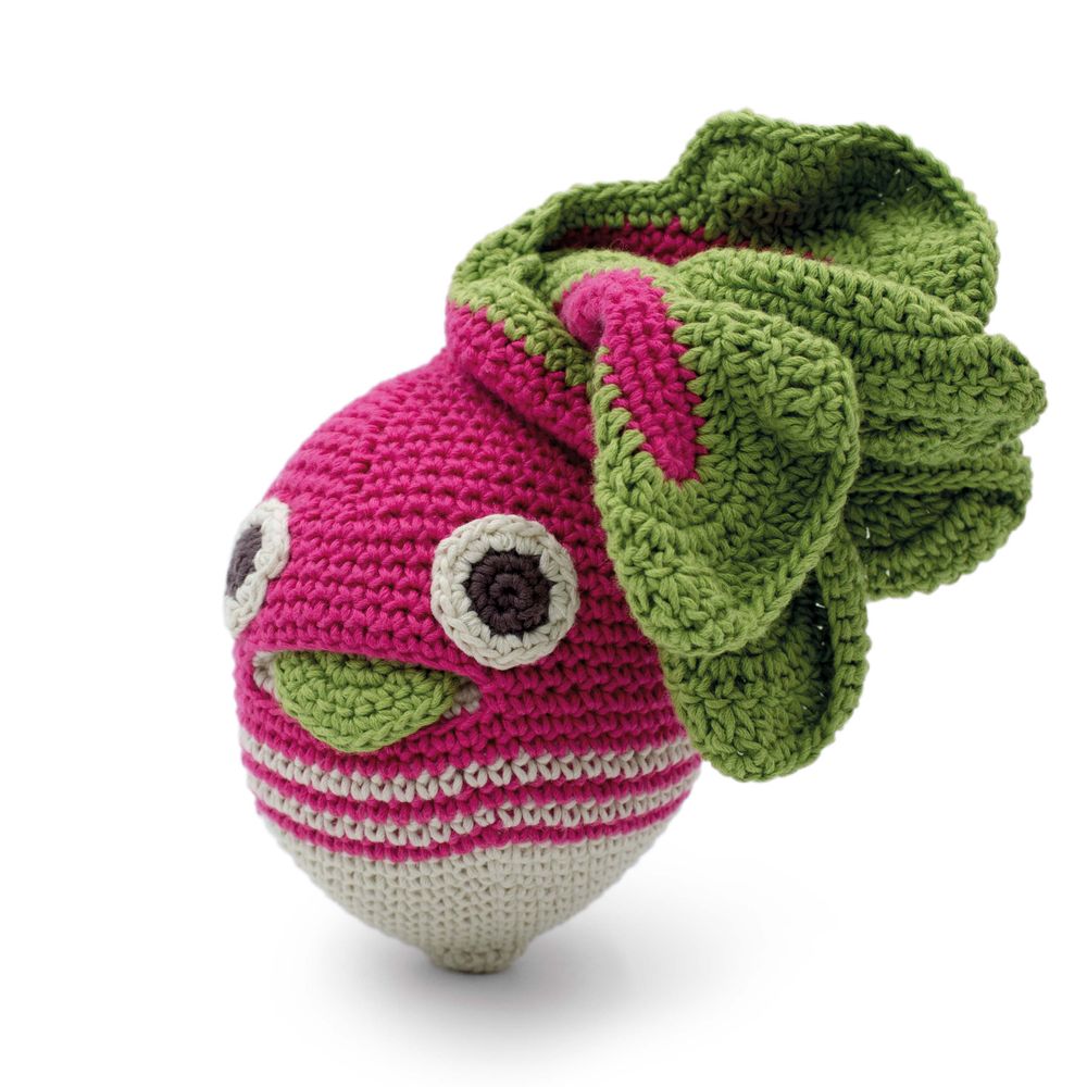 Objets design - HENRY LE GROS RADIS RAYÉ - HOCHET POUR BÉBÉ EN COTON BIO - MYUM - THE VEGGY TOYS