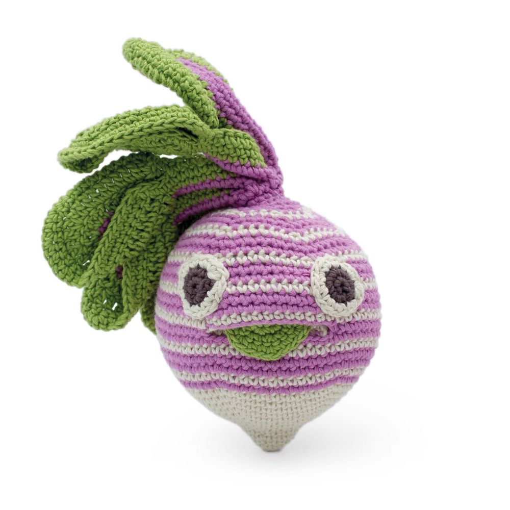 Decorative objects - RENÉ BIG STRIPED TURNIP - BABY RATTLE 100% ORGANIC COTON - MYUM - THE VEGGY TOYS
