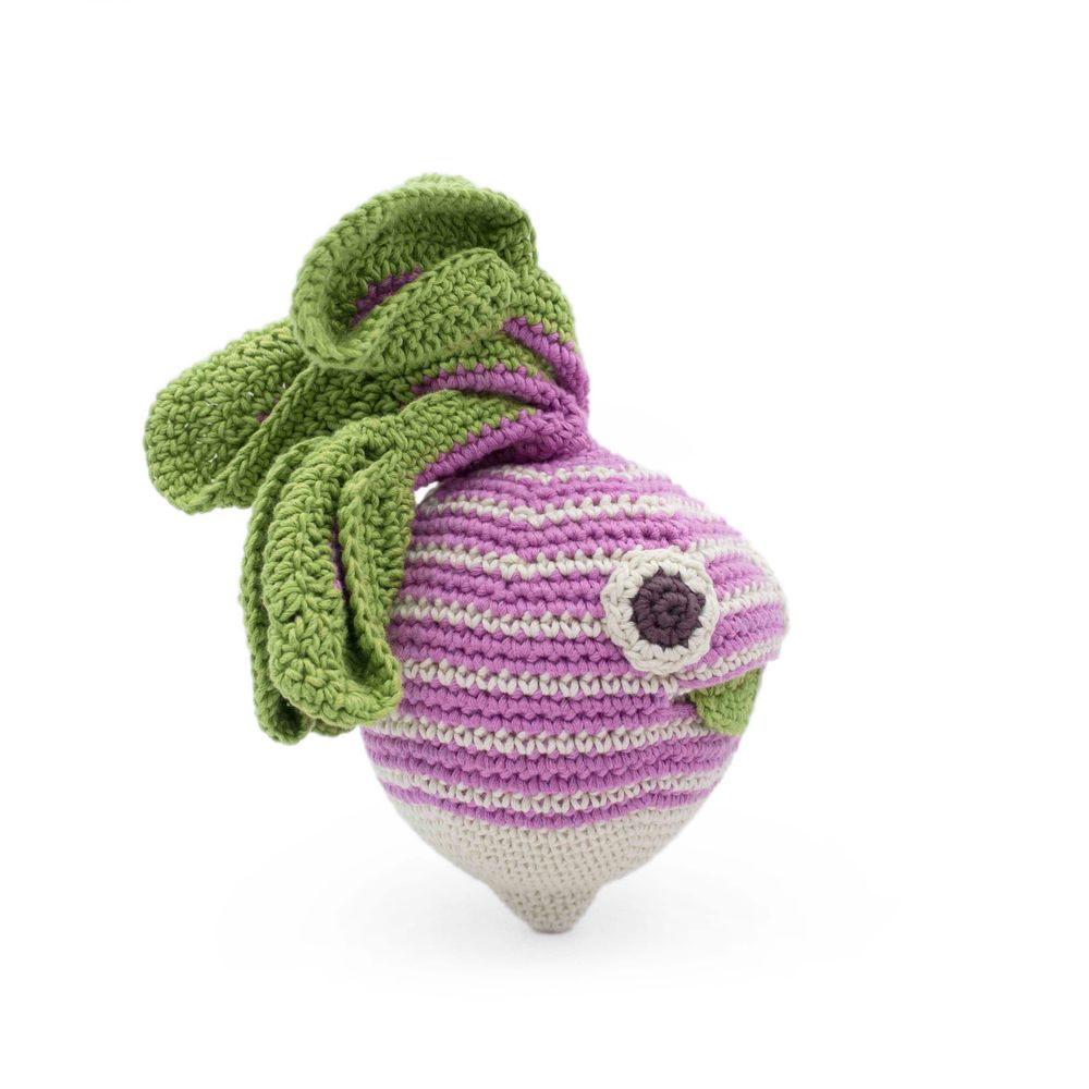 Decorative objects - RENÉ BIG STRIPED TURNIP - BABY RATTLE 100% ORGANIC COTON - MYUM - THE VEGGY TOYS