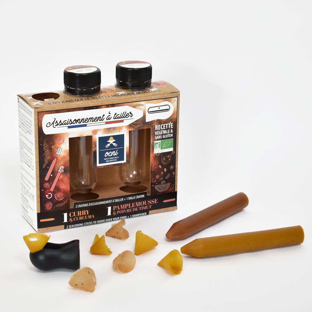 Épicerie fine - Coffret d'Assaisonnements à tailler 2 saveurs - Curry & curcuma et Pamplemousse et povire de Timut - OCNI FACTORY