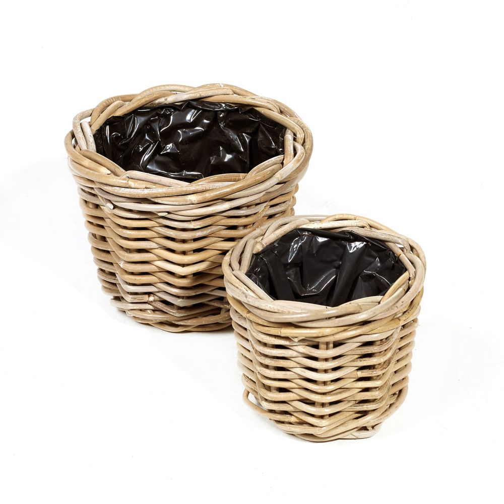 Flower pots - AF290 - Round basket set/2 w/ black plastic - CHARLOTTE HELSEN (MAISON PÉDERREY)