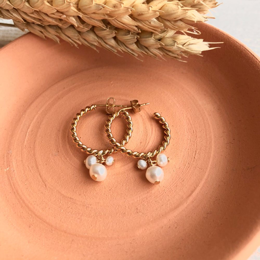Bijoux - Créoles torsadées perles de culture - JOUR DE MISTRAL