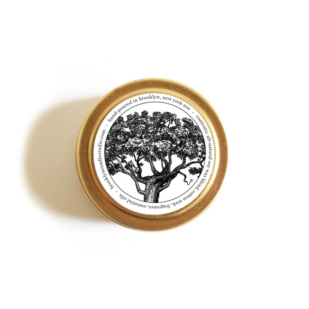 Christmas garlands and baubles - Palo Santo Gold Travel Minimalist Candle - BROOKLYN CANDLE STUDIO