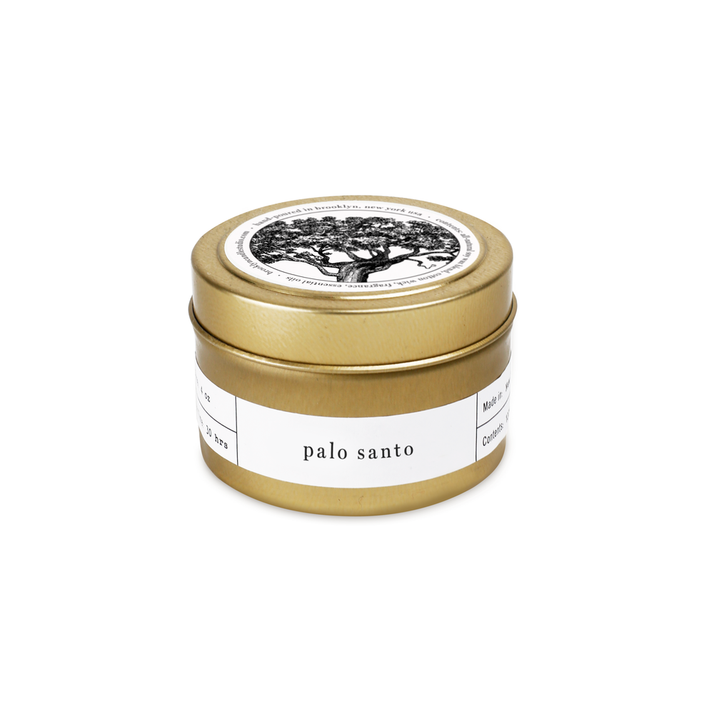 Christmas garlands and baubles - Palo Santo Gold Travel Minimalist Candle - BROOKLYN CANDLE STUDIO