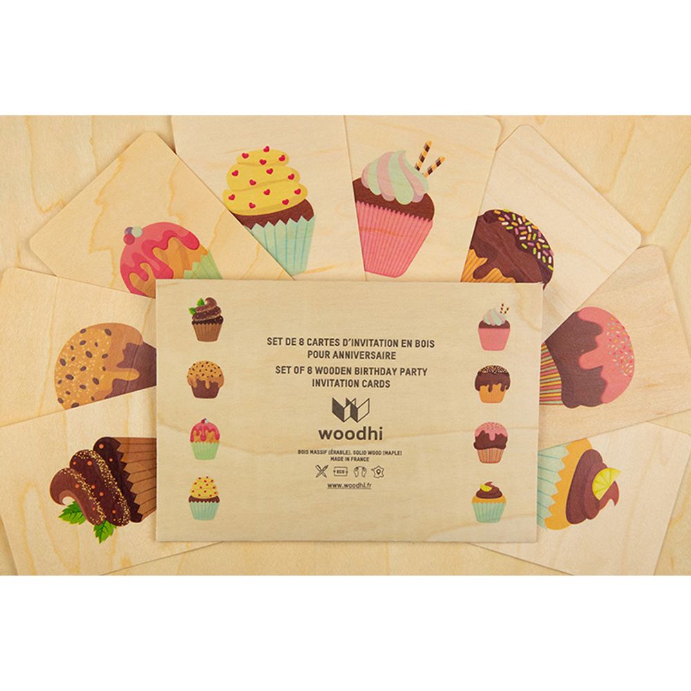 Carterie - Set cartes anniversaires Cupcakes - WOODHI