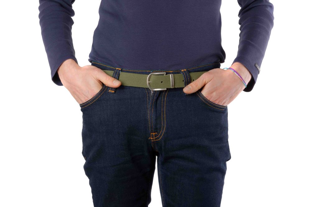 Leather goods - Khaki leather belt with interchangeable buckle  - VERTICAL L ACCESSOIRE