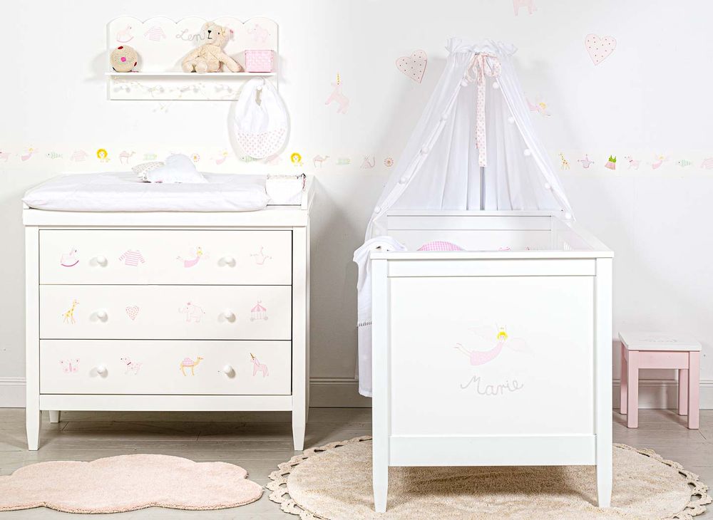 Beds - Baby Cot Bed - white or natural wood. Optionally with hand-painted pictures and child's name - ISLE OF DOGS DESIGN WUPPERTAL