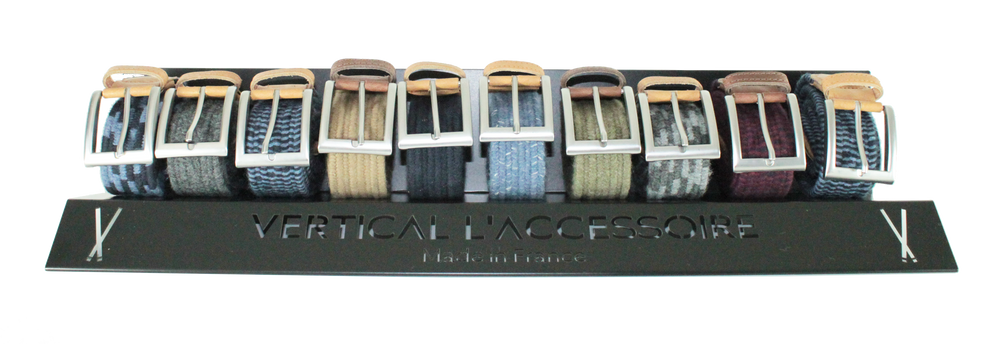 Leather goods - Blue braided belt with white stripes - VERTICAL L ACCESSOIRE