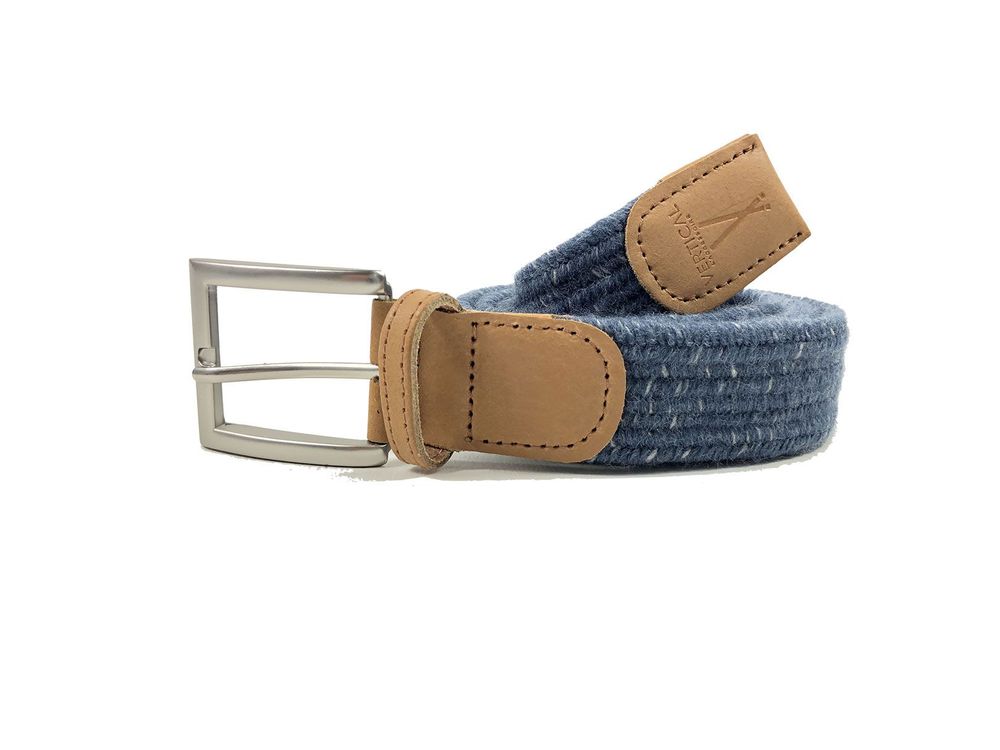 Leather goods - Blue braided belt with white stripes - VERTICAL L ACCESSOIRE