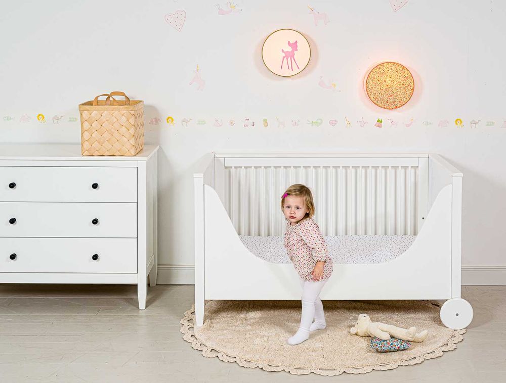 Beds - Baby Cot Bed - white or natural wood. Optionally with hand-painted pictures and child's name - ISLE OF DOGS DESIGN WUPPERTAL