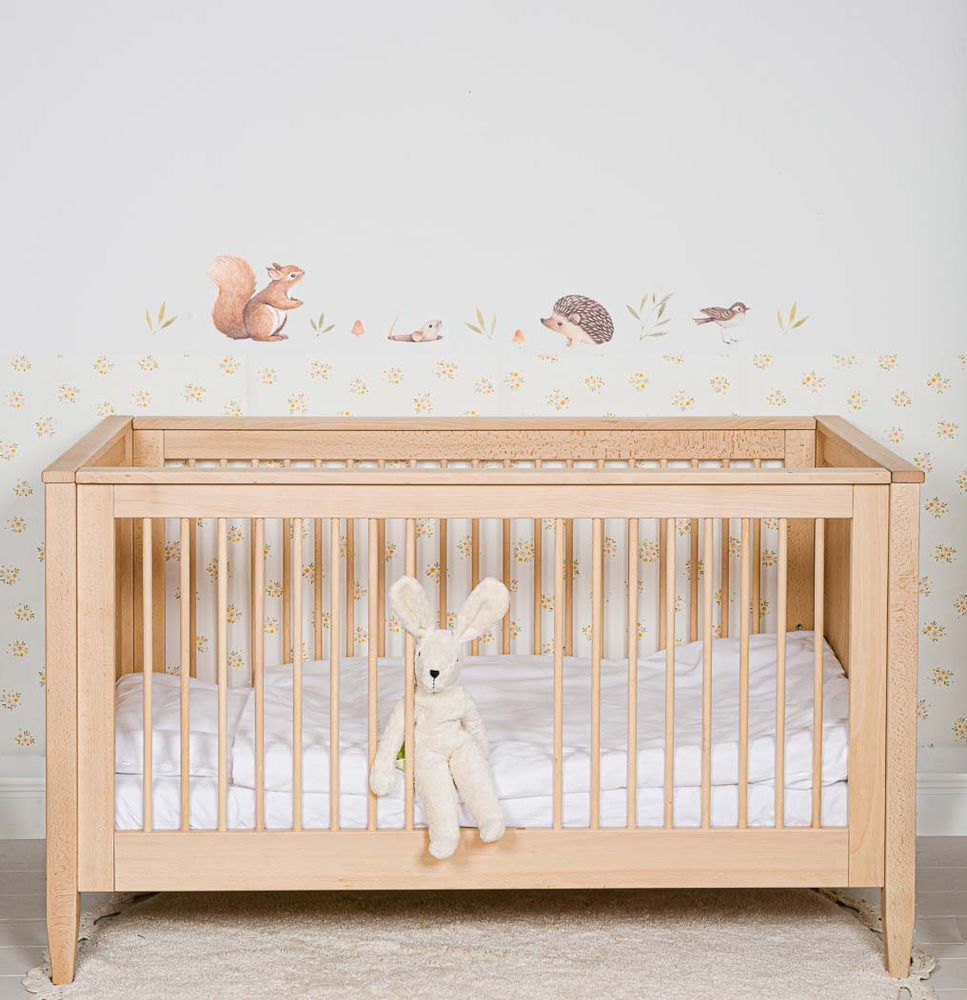 Beds - Baby Cot Bed - white or natural wood. Optionally with hand-painted pictures and child's name - ISLE OF DOGS DESIGN WUPPERTAL