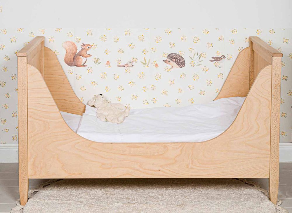 Beds - Baby Cot Bed - white or natural wood. Optionally with hand-painted pictures and child's name - ISLE OF DOGS DESIGN WUPPERTAL