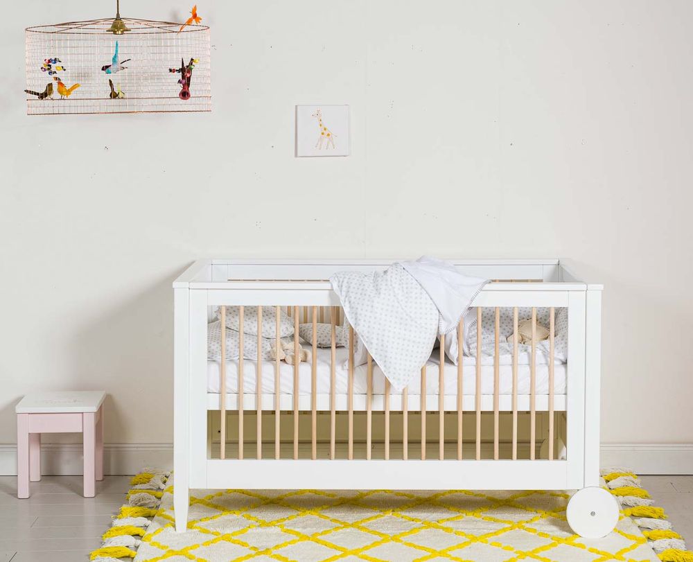 Beds - Baby Cot Bed - white or natural wood. Optionally with hand-painted pictures and child's name - ISLE OF DOGS DESIGN WUPPERTAL