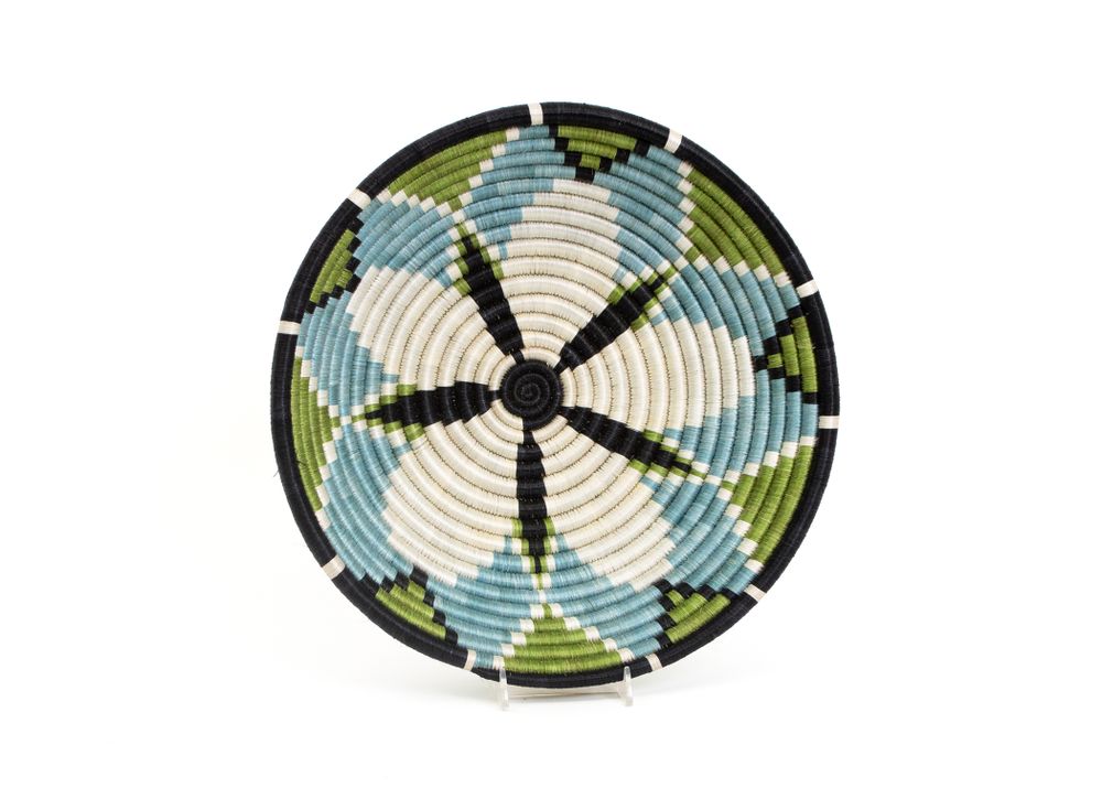 Autres décorations murales - Panier rond Hope Vert pastel+Bleu crépuscule 12" - ALL ACROSS AFRICA + KAZI