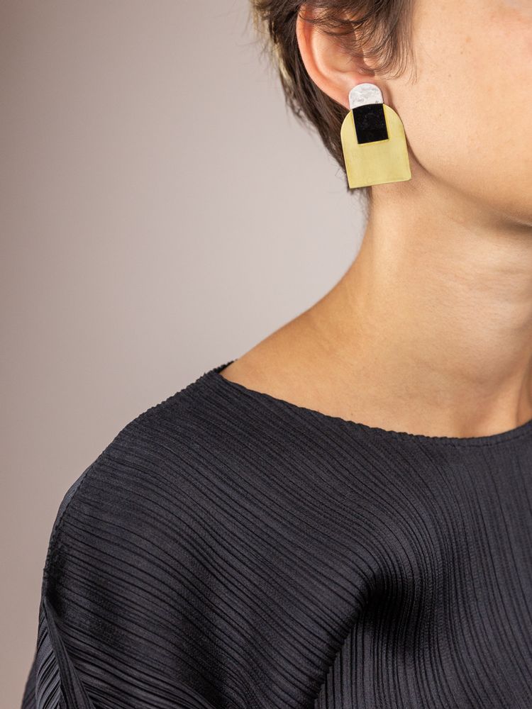 Bijoux - Brass stone earrings - L INDOCHINEUR X RIVÊT